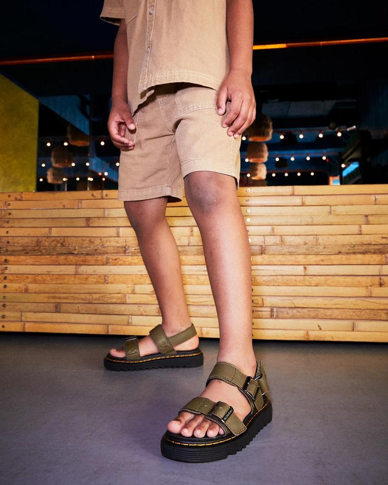 Kids' Dr Martens Junior Kyle Leather Sandals Olive | AU 722LIS